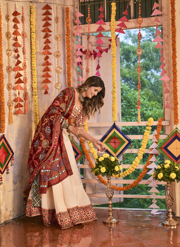 Navratri Special Muslin Cotton Beige Garba Chaniya Choli